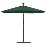 vidaXL Umbrelă suspendată, iluminare LED, 300 cm, verde, stâlp metalic vidaXL Umbrelă suspendată, iluminare LED, 300 cm, verde, stâlp metalic