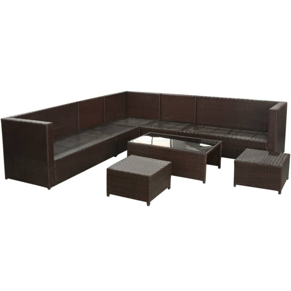 vidaXL Set mobilier de grădină cu perne, 8 piese, maro, poliratan