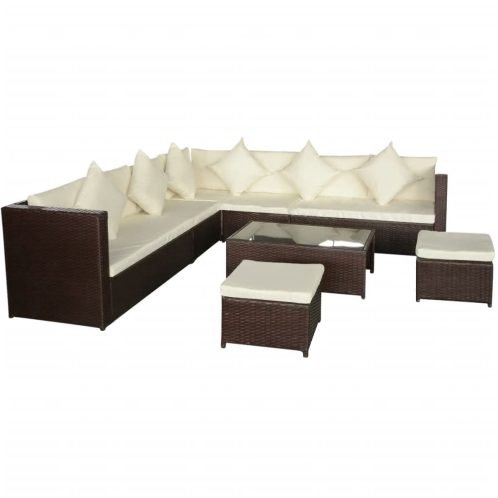 vidaXL Set mobilier de grădină cu perne, 8 piese, maro, poliratan