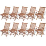 vidaXL Set mobilier exterior cu scaune pliabile, 11 piese, lemn de tec
