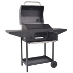 vidaXL Grătar barbecue cu cărbuni, afumătoare și raft jos, negru vidaXL Grătar barbecue cu cărbuni, afumătoare și raft jos, negru