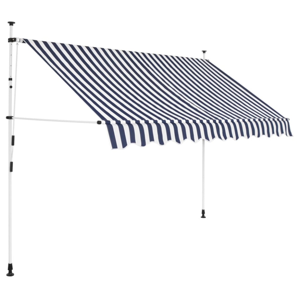 vidaXL Copertină retractabilă manual, dungi albastru și alb, 250 cm