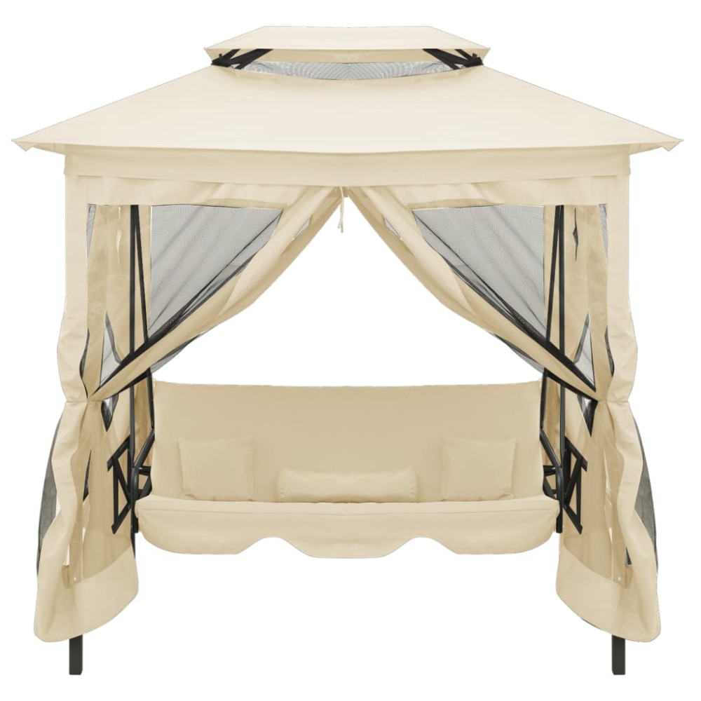 vidaXL Balansoar extensibil cu pavilion, alb crem