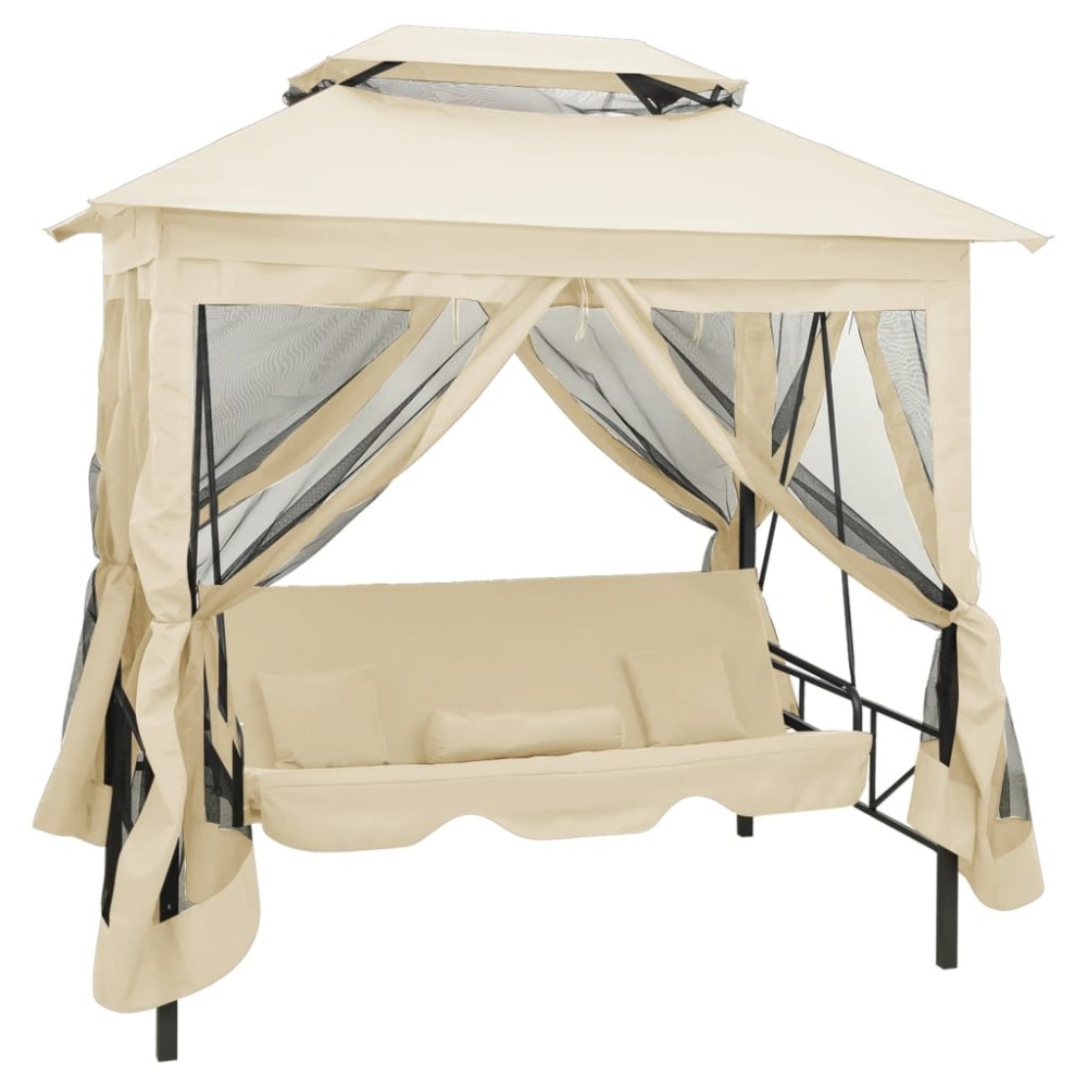 vidaXL Balansoar extensibil cu pavilion, alb crem