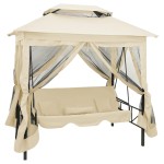 vidaXL Balansoar extensibil cu pavilion, alb crem vidaXL Balansoar extensibil cu pavilion, alb crem