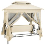 vidaXL Balansoar extensibil cu pavilion, alb crem vidaXL Balansoar extensibil cu pavilion, alb crem
