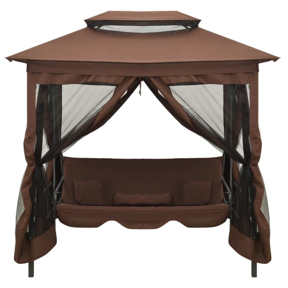 vidaXL Balansoar extensibil cu pavilion, cafeniu