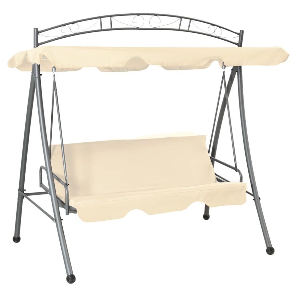 vidaXL Balansoar de exterior extensibil cu copertină, alb nisipiu