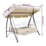 vidaXL Balansoar de exterior extensibil cu copertină, alb nisipiu vidaXL Balansoar de exterior extensibil cu copertină, alb nisipiu