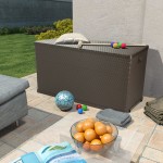 vidaXL Cutie de depozitare pentru grădină maro 120x56x63 cm PP ratan vidaXL Cutie de depozitare pentru grădină maro 120x56x63 cm PP ratan