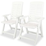 vidaXL Scaune de grădină rabatabile, 2 buc., alb, plastic vidaXL Scaune de grădină rabatabile, 2 buc., alb, plastic