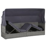 vidaXL Pat de grădină cu baldachin, gri, 205 x 62 cm, poliratan vidaXL Pat de grădină cu baldachin, gri, 205 x 62 cm, poliratan