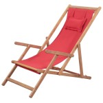 vidaXL Scaun de plajă pliabil, roșu, textil și cadru din lemn vidaXL Scaun de plajă pliabil, roșu, textil și cadru din lemn