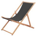 vidaXL Scaun de plajă pliabil, gri, textil și cadru din lemn vidaXL Scaun de plajă pliabil, gri, textil și cadru din lemn