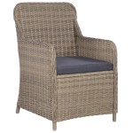 vidaXL Set bistro cu perne, 3 piese, maro, poliratan