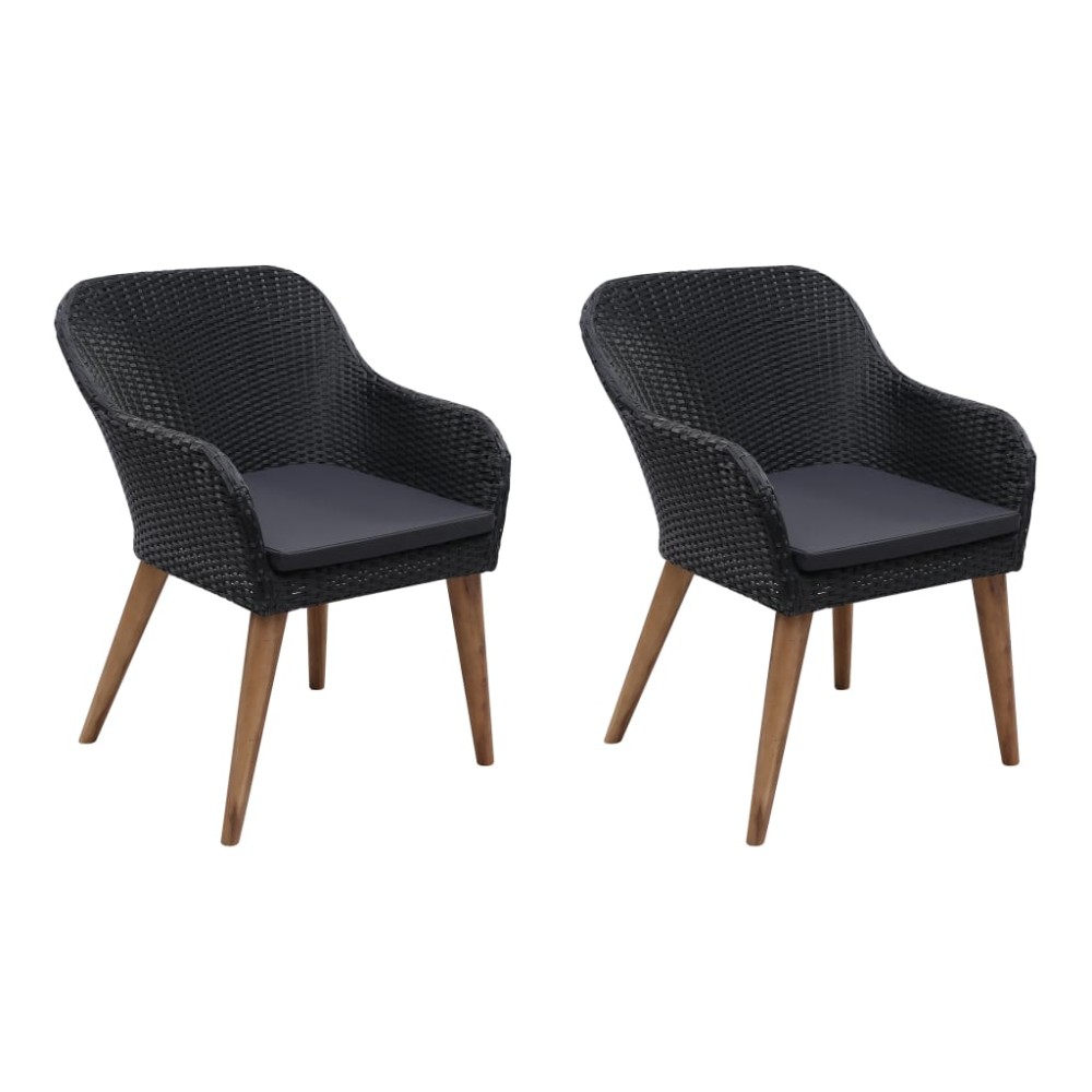 vidaXL Scaune de exterior cu perne, 2 buc., negru, poliratan