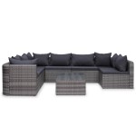 vidaXL Set mobilier de grădină cu perne, 8 piese, gri, poliratan vidaXL Set mobilier de grădină cu perne, 8 piese, gri, poliratan
