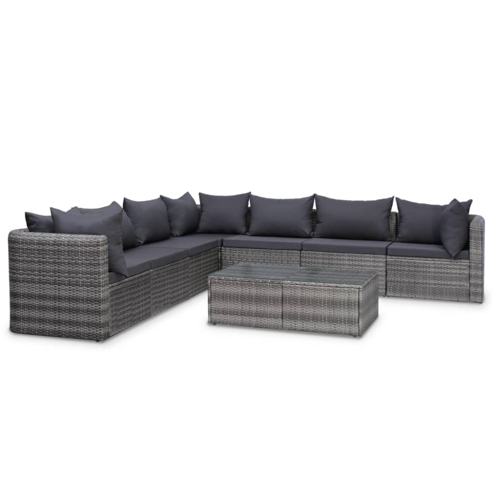 vidaXL Set mobilier de grădină cu perne, 8 piese, gri, poliratan