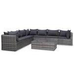 vidaXL Set mobilier de grădină cu perne, 8 piese, gri, poliratan vidaXL Set mobilier de grădină cu perne, 8 piese, gri, poliratan