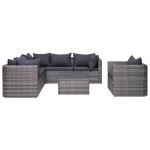 vidaXL Set canapea de grădină cu perne, 7 piese, gri, poliratan vidaXL Set canapea de grădină cu perne, 7 piese, gri, poliratan
