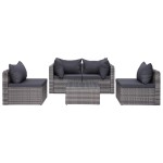 vidaXL Set canapea de grădină cu perne, 5 piese, gri, poliratan