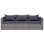 vidaXL Set canapea de grădină cu perne, 3 piese, gri, poliratan vidaXL Set canapea de grădină cu perne, 3 piese, gri, poliratan