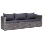 vidaXL Set canapea de grădină cu perne, 3 piese, gri, poliratan vidaXL Set canapea de grădină cu perne, 3 piese, gri, poliratan