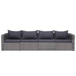 vidaXL Set canapea de grădină cu perne, 4 piese, gri, poliratan vidaXL Set canapea de grădină cu perne, 4 piese, gri, poliratan