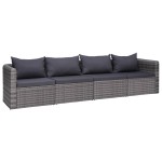 vidaXL Set canapea de grădină cu perne, 4 piese, gri, poliratan vidaXL Set canapea de grădină cu perne, 4 piese, gri, poliratan