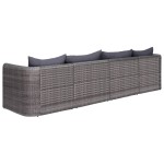 vidaXL Set canapea de grădină cu perne, 4 piese, gri, poliratan vidaXL Set canapea de grădină cu perne, 4 piese, gri, poliratan