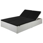 vidaXL Șezlong de plajă cu pernă, negru, poliratan vidaXL Șezlong de plajă cu pernă, negru, poliratan