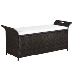 vidaXL Bancă de depozitare cu pernă, maro, 138 cm, poliratan vidaXL Bancă de depozitare cu pernă, maro, 138 cm, poliratan