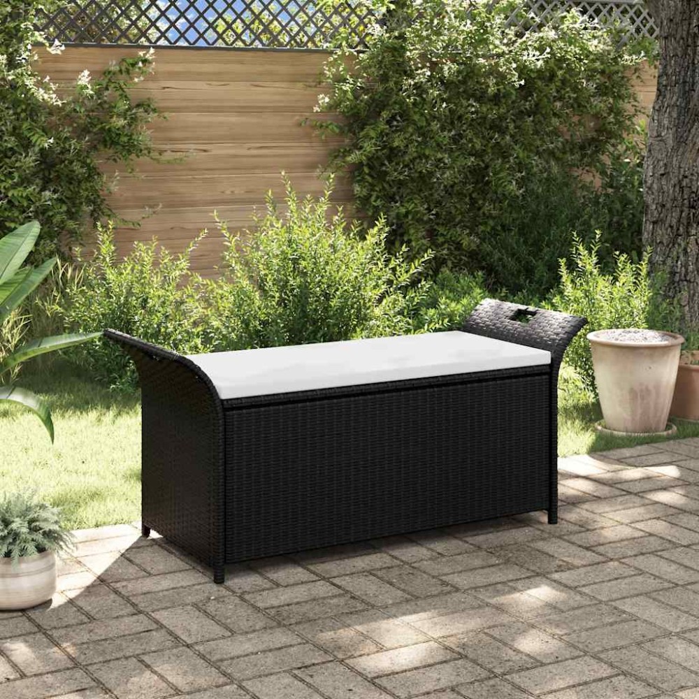 vidaXL Bancă de depozitare cu pernă, maro, 138 cm, poliratan