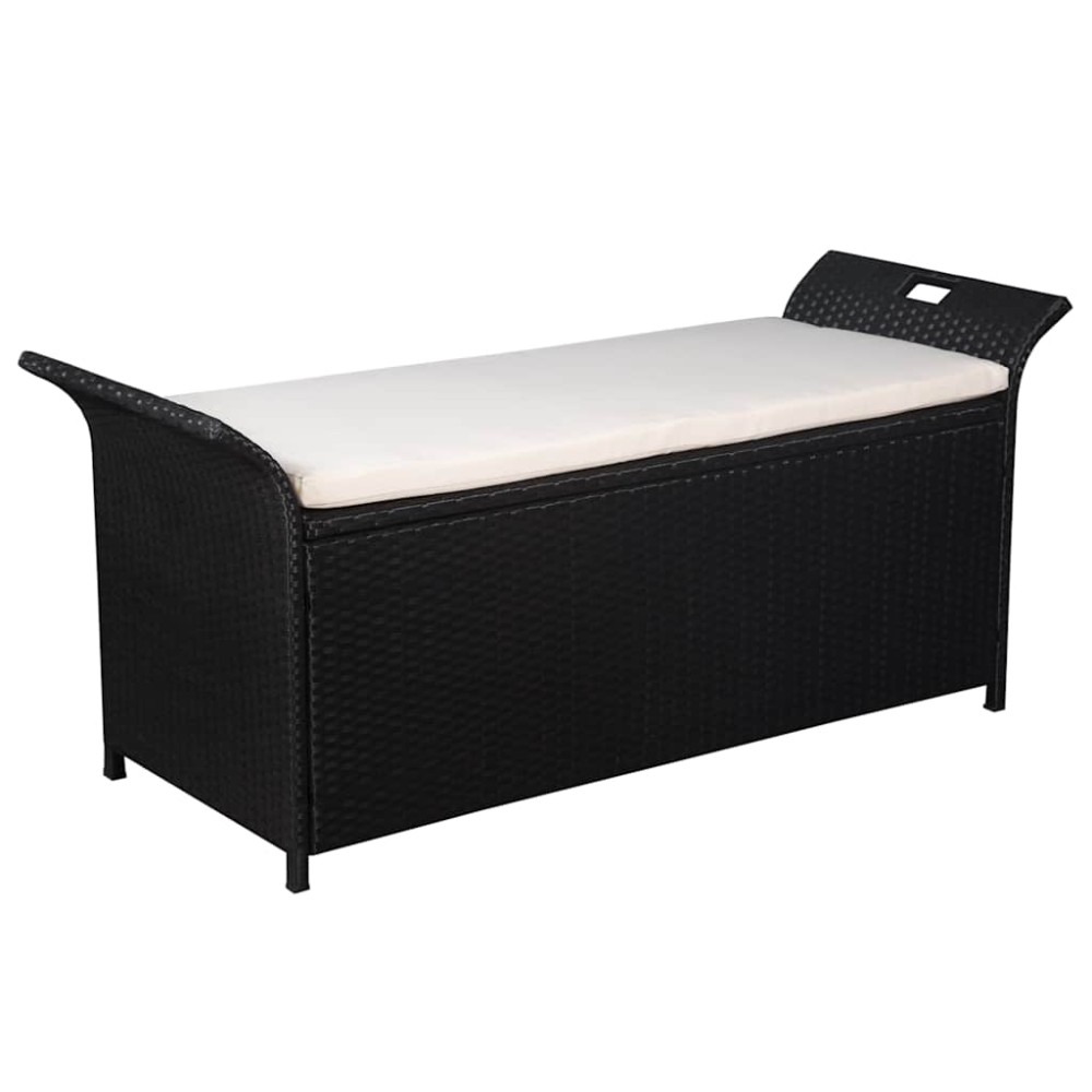 vidaXL Bancă de depozitare cu pernă, negru, 138 cm, poliratan