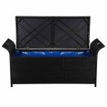 vidaXL Bancă de depozitare cu pernă, negru, 138 cm, poliratan vidaXL Bancă de depozitare cu pernă, negru, 138 cm, poliratan