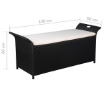 vidaXL Bancă de depozitare cu pernă, negru, 138 cm, poliratan vidaXL Bancă de depozitare cu pernă, negru, 138 cm, poliratan