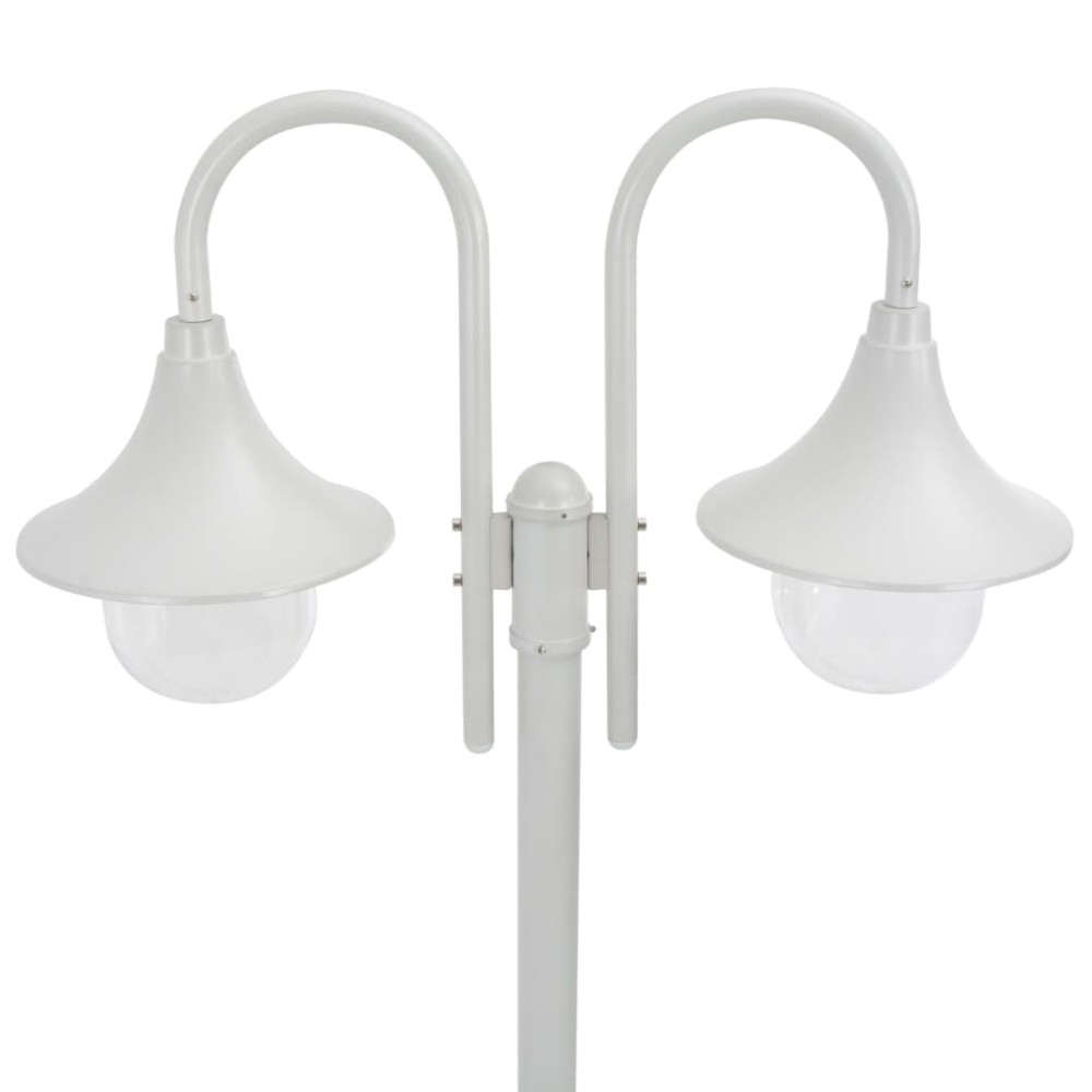 vidaXL Stâlp cu lumini de grădină E27 220 cm, aluminiu 2 lămpi, alb