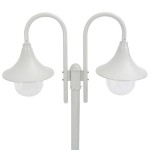vidaXL Stâlp cu lumini de grădină E27 220 cm, aluminiu 2 lămpi, alb vidaXL Stâlp cu lumini de grădină E27 220 cm, aluminiu 2 lămpi, alb