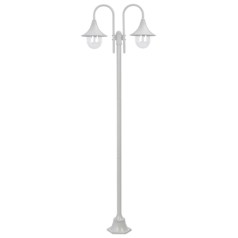 vidaXL Stâlp cu lumini de grădină E27 220 cm, aluminiu 2 lămpi, alb