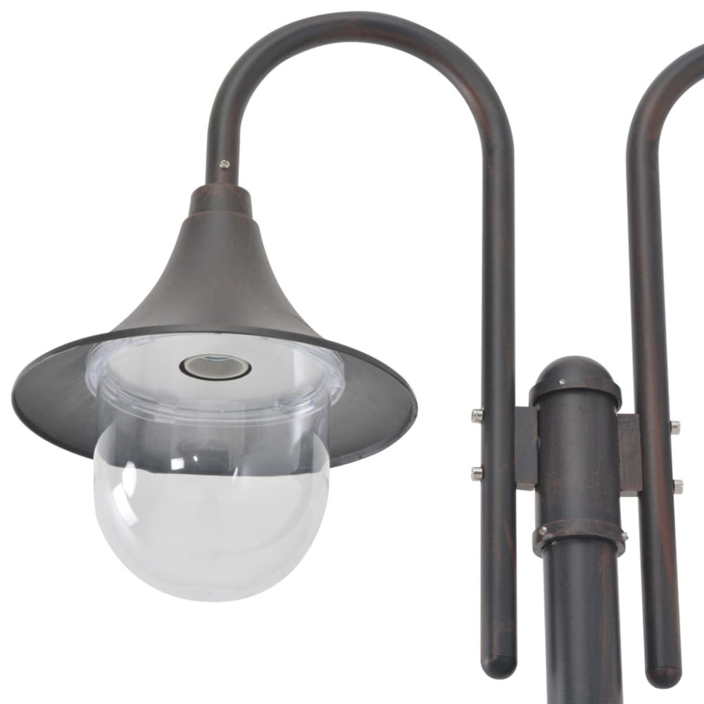 vidaXL Stâlp cu lumini de grădină E27 220 cm, aluminiu 2 lămpi, bronz