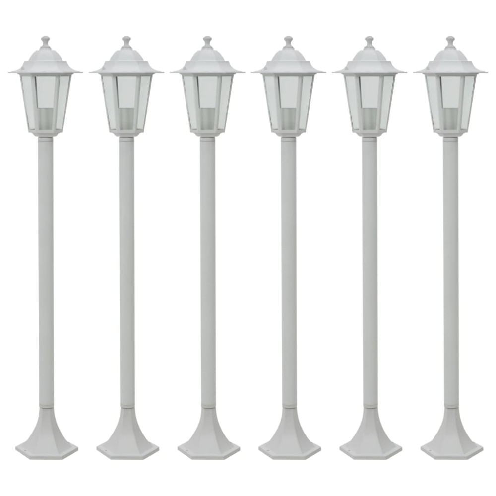 vidaXL Stâlp iluminare grădină, 6 buc., alb, 110 cm, aluminiu, E27