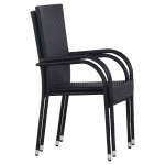 vidaXL Scaune de exterior, stivuibile, 2 buc., poliratan, negru vidaXL Scaune de exterior, stivuibile, 2 buc., poliratan, negru