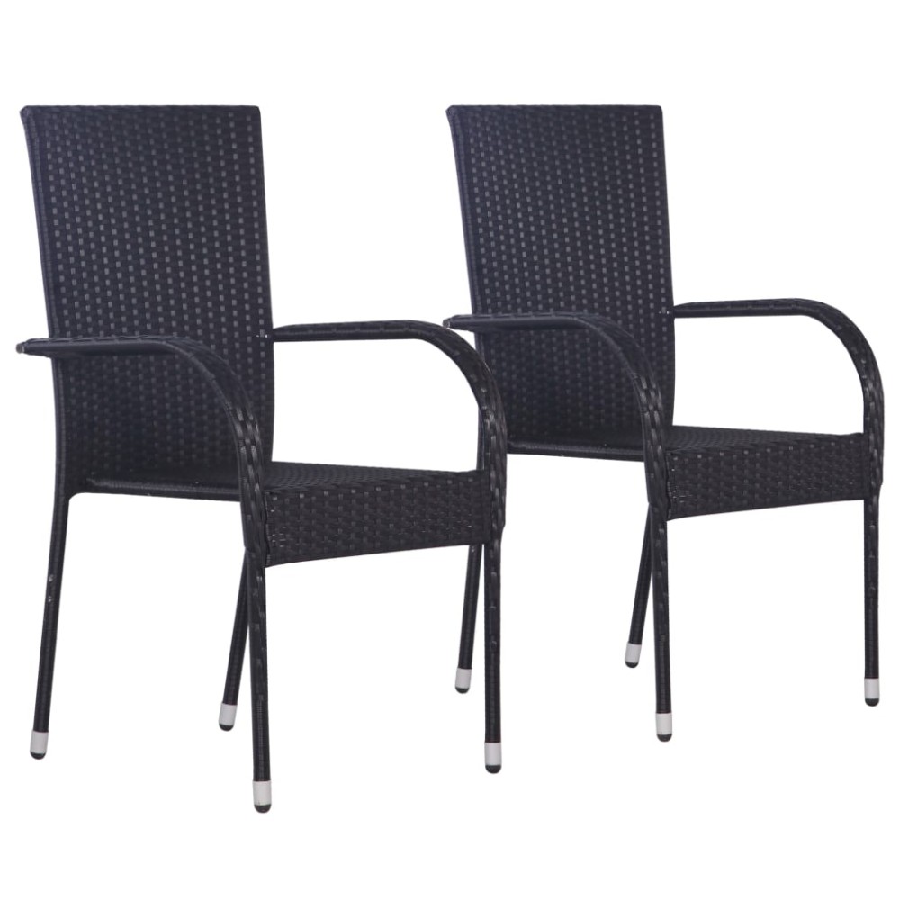 vidaXL Scaune de exterior, stivuibile, 2 buc., poliratan, negru