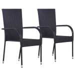 vidaXL Scaune de exterior, stivuibile, 2 buc., poliratan, negru vidaXL Scaune de exterior, stivuibile, 2 buc., poliratan, negru