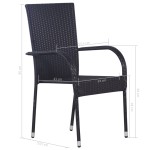 vidaXL Scaune de exterior, stivuibile, 2 buc., poliratan, negru vidaXL Scaune de exterior, stivuibile, 2 buc., poliratan, negru