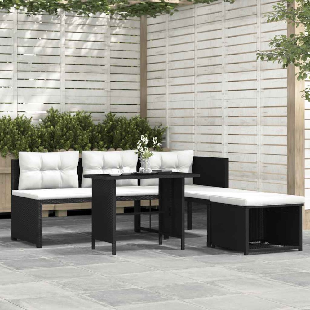 vidaXL Set mobilier de grădină, 4 piese, negru, poliratan