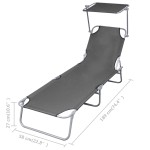 vidaXL Șezlong de plajă pliabil cu baldachin, gri, oțel vidaXL Șezlong de plajă pliabil cu baldachin, gri, oțel