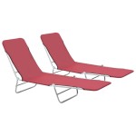 vidaXL Șezlonguri de plajă pliabile, 2 buc., roșu, oțel & textil vidaXL Șezlonguri de plajă pliabile, 2 buc., roșu, oțel & textil