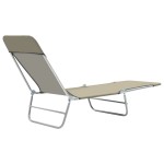 vidaXL Șezlonguri de plajă pliabile, 2 buc., gri taupe, oțel & textil vidaXL Șezlonguri de plajă pliabile, 2 buc., gri taupe, oțel & textil