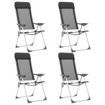 vidaXL Scaune de camping pliante, 4 buc., negru, aluminiu vidaXL Scaune de camping pliante, 4 buc., negru, aluminiu